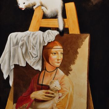 Pittura intitolato "L'ermellino di Leon…" da Valentino Camiletti, Opera d'arte originale, Acquarello