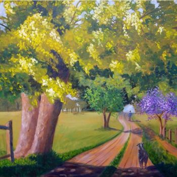 Painting titled "Country Road" by Valente, Original Artwork