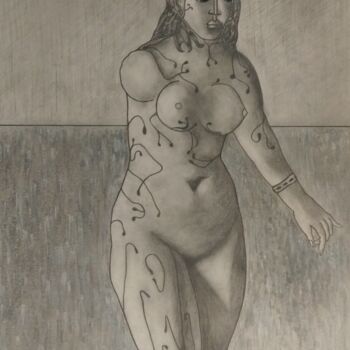 Drawing titled "La déesse amazone" by Valentin Rionceny, Original Artwork, Pencil
