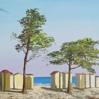 Peinture intitulée "Les cabines de plage" par Bernard Valentin, Œuvre d'art originale
