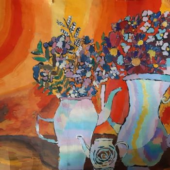 Schilderij getiteld "Autumn flowers" door Valentina Budarina, Origineel Kunstwerk, Gouache