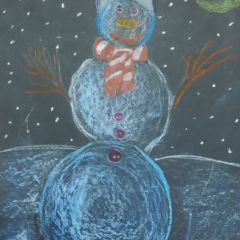 Pintura titulada "Snowman" por Valentina Budarina, Obra de arte original, Pastel