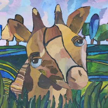 Картина под названием "The giraffe" - Valentina Budarina, Подлинное произведение искусства, Гуашь