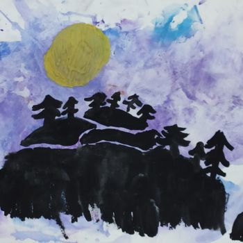 Painting titled "The night" by Valentina Budarina, Original Artwork, Gouache