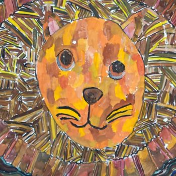 Painting titled "The lion" by Valentina Budarina, Original Artwork, Gouache