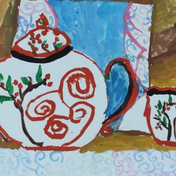 Painting titled "The teaparty" by Valentina Budarina, Original Artwork, Gouache