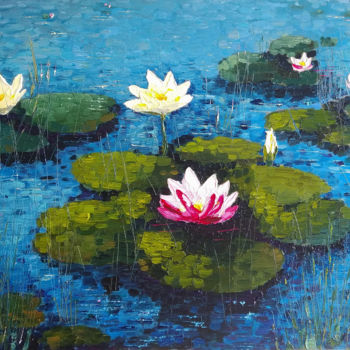 Картина под названием "Water lilies" - Valentina Kramarenko, Подлинное произведение искусства, Масло