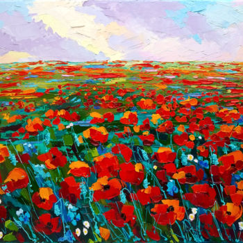 Картина под названием "Poppy field" - Valentina Kramarenko, Подлинное произведение искусства, Масло