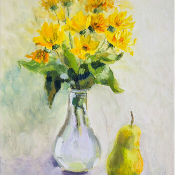 Картина под названием "Bouquet in vase and…" - Valentina Kramarenko, Подлинное произведение искусства, Масло