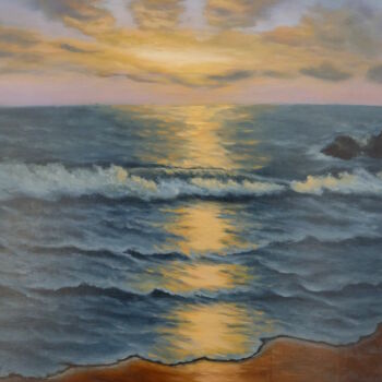 Peinture intitulée "Sunset on the sea" par Valentina Lazdina, Œuvre d'art originale, Huile