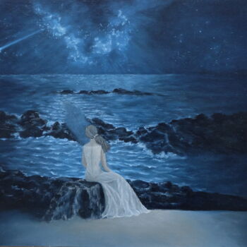 Peinture intitulée "A girl and the sea" par Valentina Lazdina, Œuvre d'art originale, Huile