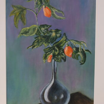 Painting titled "Orange flower in a…" by Valentina Lazdina, Original Artwork, Oil