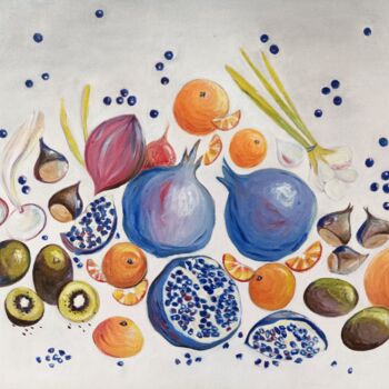 Painting titled "Melograni blu" by Valentina Longo, Original Artwork, Oil