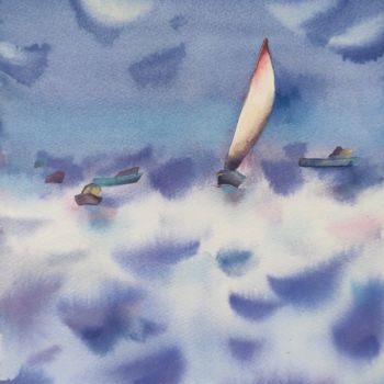 Pittura intitolato "The Sea" da Valentina Pushkareva, Opera d'arte originale, Acquarello