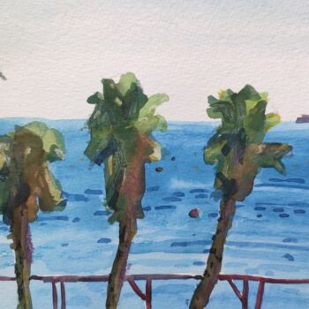 Peinture intitulée "The palms and the s…" par Valentina Pushkareva, Œuvre d'art originale, Aquarelle