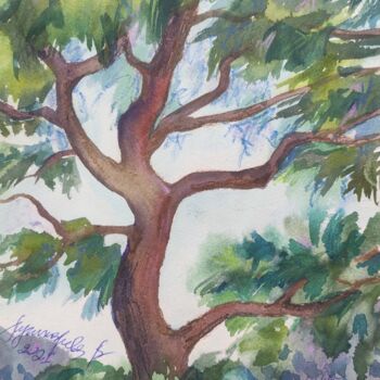 Malerei mit dem Titel "The Tree, Sarisu, T…" von Valentina Pushkareva, Original-Kunstwerk, Aquarell