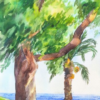 Peinture intitulée "The tree near the s…" par Valentina Pushkareva, Œuvre d'art originale, Aquarelle