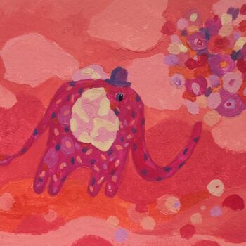 Painting titled "Pink elephant" by Valentina Pushkareva, Original Artwork, Acrylic