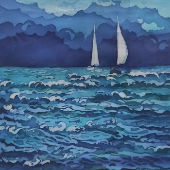 Pintura intitulada "Blue sea" por Valentina Pushkareva, Obras de arte originais, Acrílico