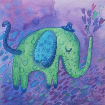 Картина под названием "Elephant of love" - Valentina Pushkareva, Подлинное произведение искусства, Акварель