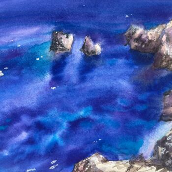 Malarstwo zatytułowany „Deep blue. Watercol…” autorstwa Valentina Pushkareva, Oryginalna praca, Akwarela