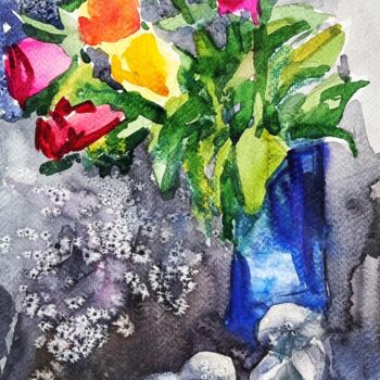 Pittura intitolato "Roses and slippers" da Valentina Pushkareva, Opera d'arte originale, Acquarello