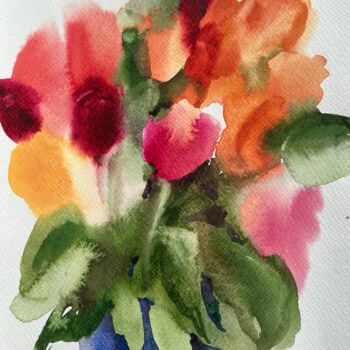 Peinture intitulée "Roses, watercolor 2…" par Valentina Pushkareva, Œuvre d'art originale, Aquarelle