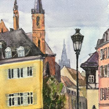 Painting titled "Strasbourg , France…" by Valentina Pushkareva, Original Artwork, Watercolor