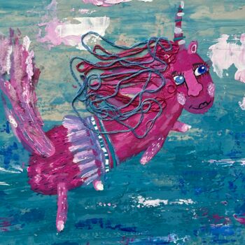 Malerei mit dem Titel "The Rose Unicorn is…" von Valentina Pushkareva, Original-Kunstwerk, Acryl