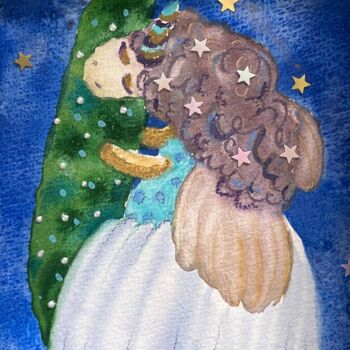 Malerei mit dem Titel "Magic Christmas Uni…" von Valentina Pushkareva, Original-Kunstwerk, Aquarell