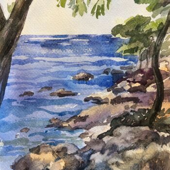 Painting titled "Antalya , wild beach" by Valentina Pushkareva, Original Artwork, Watercolor