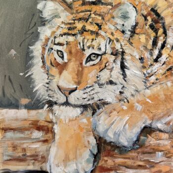 Painting titled "Tiger, wild animals" by Valentina Reymer, Original Artwork, Oil