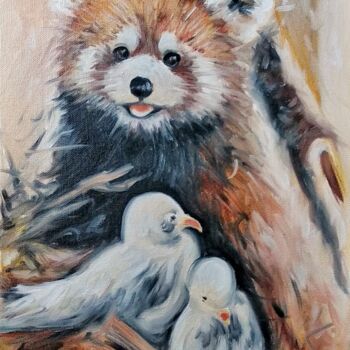 Painting titled "Red panda" by Valentina Reymer, Original Artwork, Oil