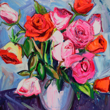 Картина под названием "Розовый натюрморт" - Valentina Samoilik-Artyushenko, Подлинное произведение искусства, Масло