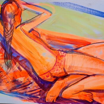 Pintura intitulada "Пляж оранжевый зага…" por Valentina Samoilik-Artyushenko, Obras de arte originais, Acrílico