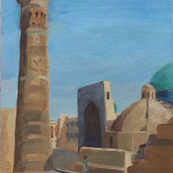 Painting titled "Kalyan minaret" by Valentina Timchenko, Original Artwork, Oil Mounted on Wood Stretcher frame