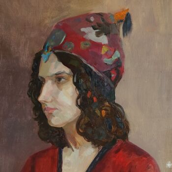 Schilderij getiteld "Uzbek woman" door Valentina Timchenko, Origineel Kunstwerk, Olie Gemonteerd op Frame voor houten branca…