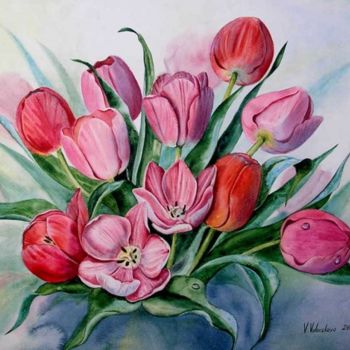 Peinture intitulée "Тюльпаны-2" par Valentina Valevskaya, Œuvre d'art originale, Huile