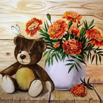 Painting titled "A teddy bear and ma…" by Valentina Valevskaya, Original Artwork, Oil