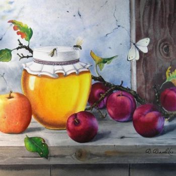 Painting titled "Honey plums" by Valentina Valevskaya, Original Artwork, Oil