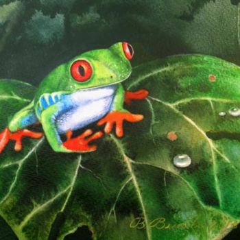 Картина под названием "Tree frog   Древесн…" - Valentina Valevskaya, Подлинное произведение искусства, Масло