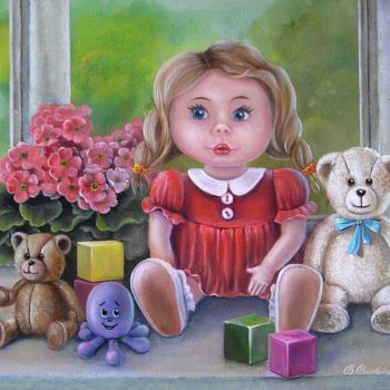 Картина под названием "Toys on vacation.…" - Valentina Valevskaya, Подлинное произведение искусства, Масло