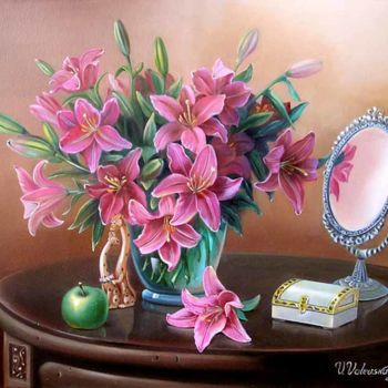 Malarstwo zatytułowany „Still life with lil…” autorstwa Valentina Valevskaya, Oryginalna praca