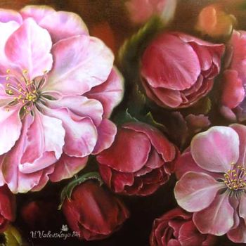 Painting titled "Almond blossoms." by Valentina Valevskaya, Original Artwork, Oil