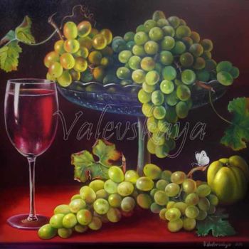 Ζωγραφική με τίτλο "Grapes in a still l…" από Valentina Valevskaya, Αυθεντικά έργα τέχνης, Λάδι