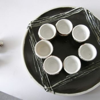 Sculpture titled "porcelain set Nest" by Valentina Fadeeva, Original Artwork, Ceramics
