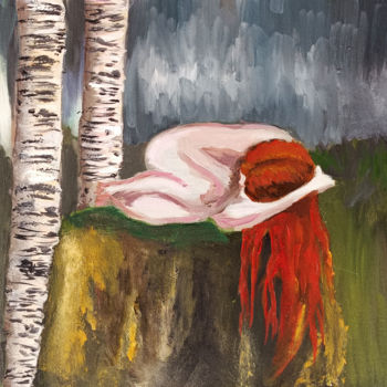 Pittura intitolato "Elf Girl with Birch…" da Valentina Ginevra Ceraso, Opera d'arte originale, Olio