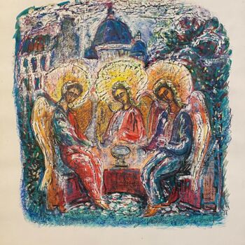 Disegno intitolato "La trinité à Saint-…" da Valentine Blinov, Opera d'arte originale, Pastello