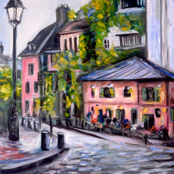 Peinture intitulée "Rue de Montmartre" par Valentine Costes Art, Œuvre d'art originale, Huile Monté sur Châssis en bois