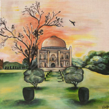 Painting titled "Temple Indien" by Valentine Costes Art, Original Artwork, Acrylic Mounted on Wood Stretcher frame